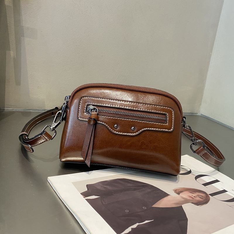 百搭牛皮斜挎包包女复古女士真皮包266