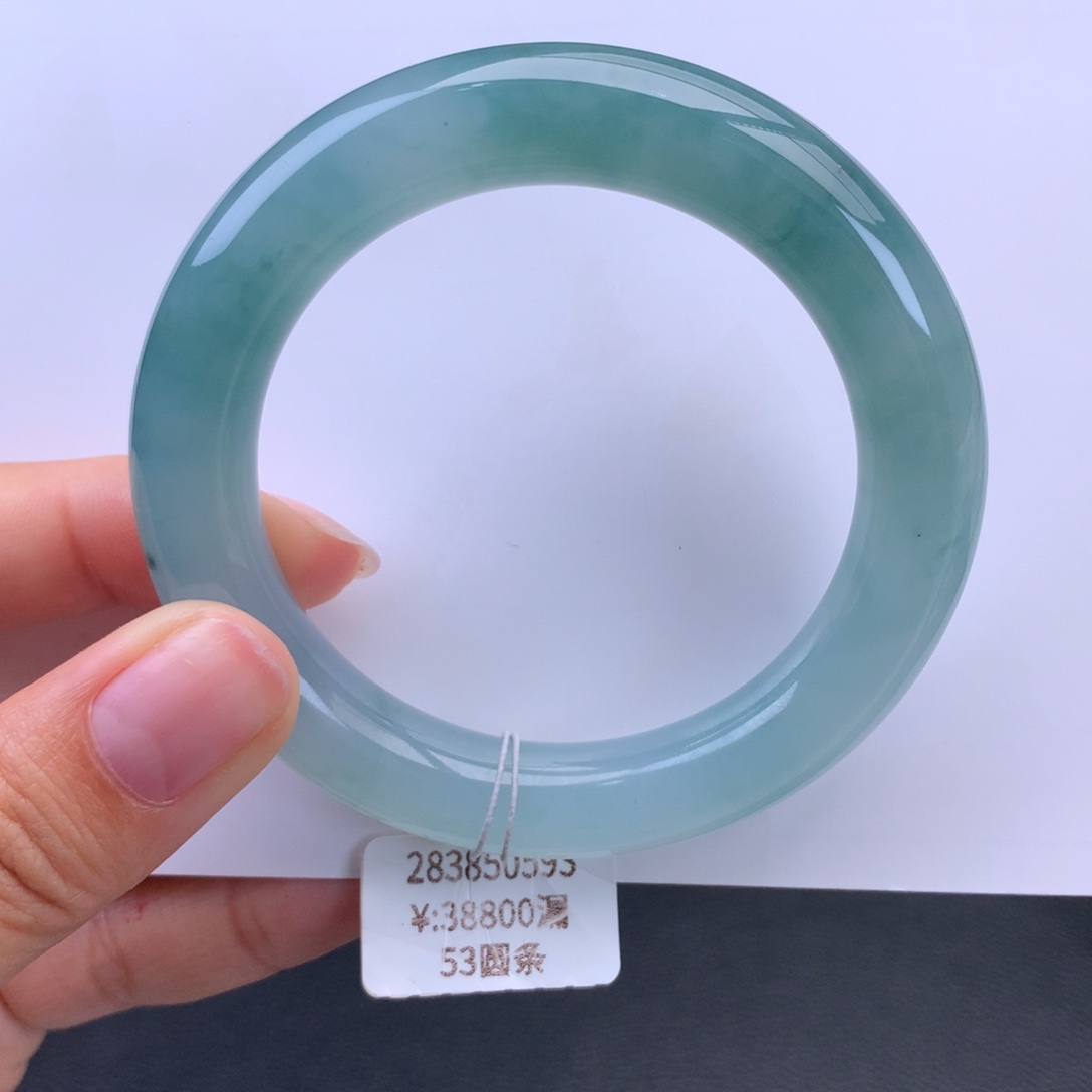 翡翠手镯未镶嵌冰胶渐变蓝水圆条手镯