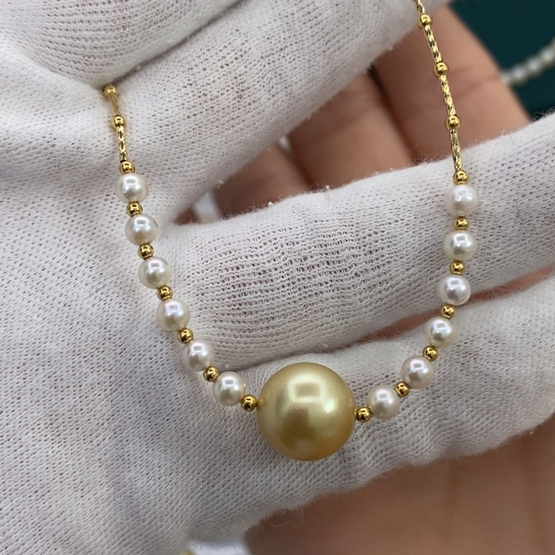 海水珍珠颈饰18K金镶嵌11-12mm