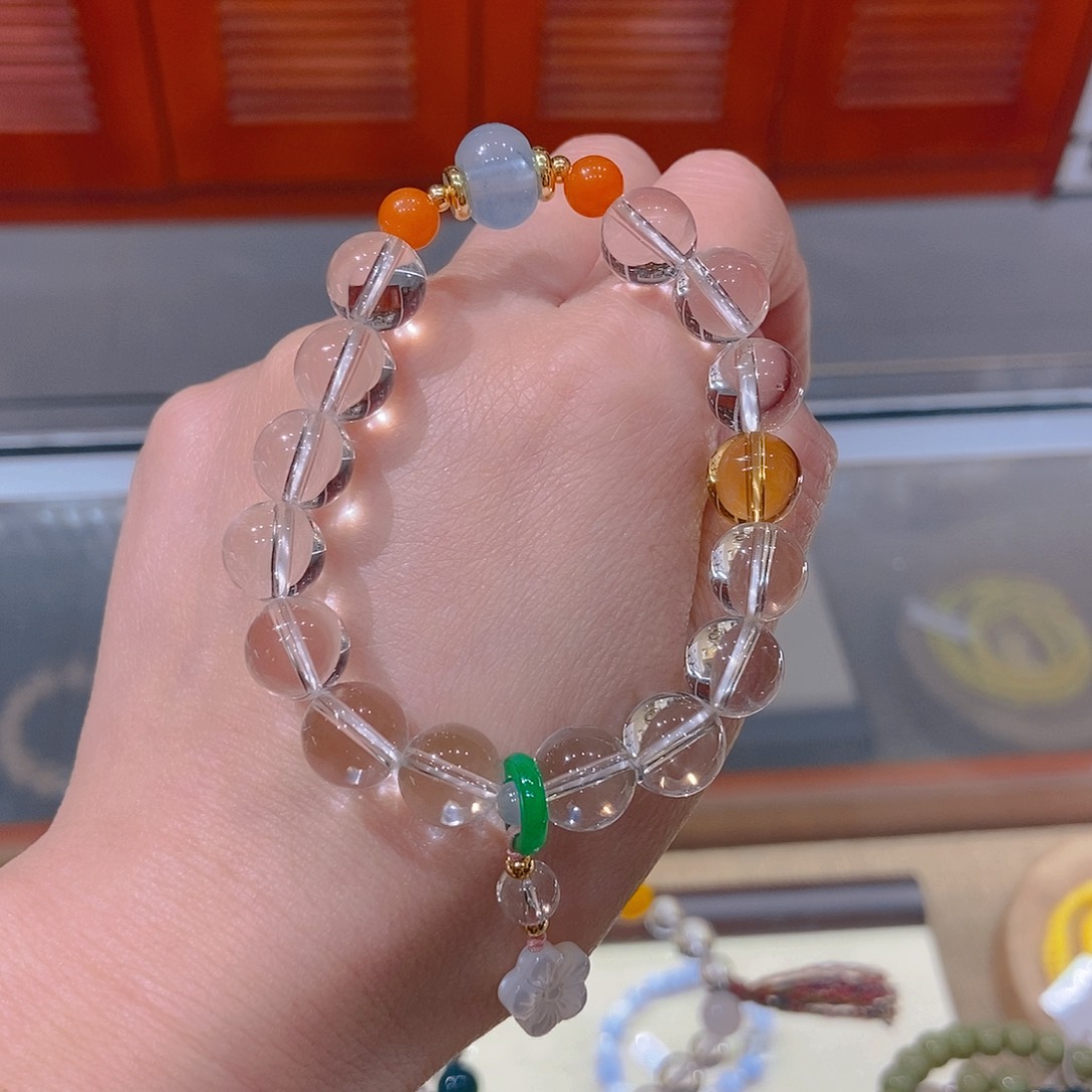 玛瑙/玉髓未镶嵌白水晶海蓝宝手链❤️****