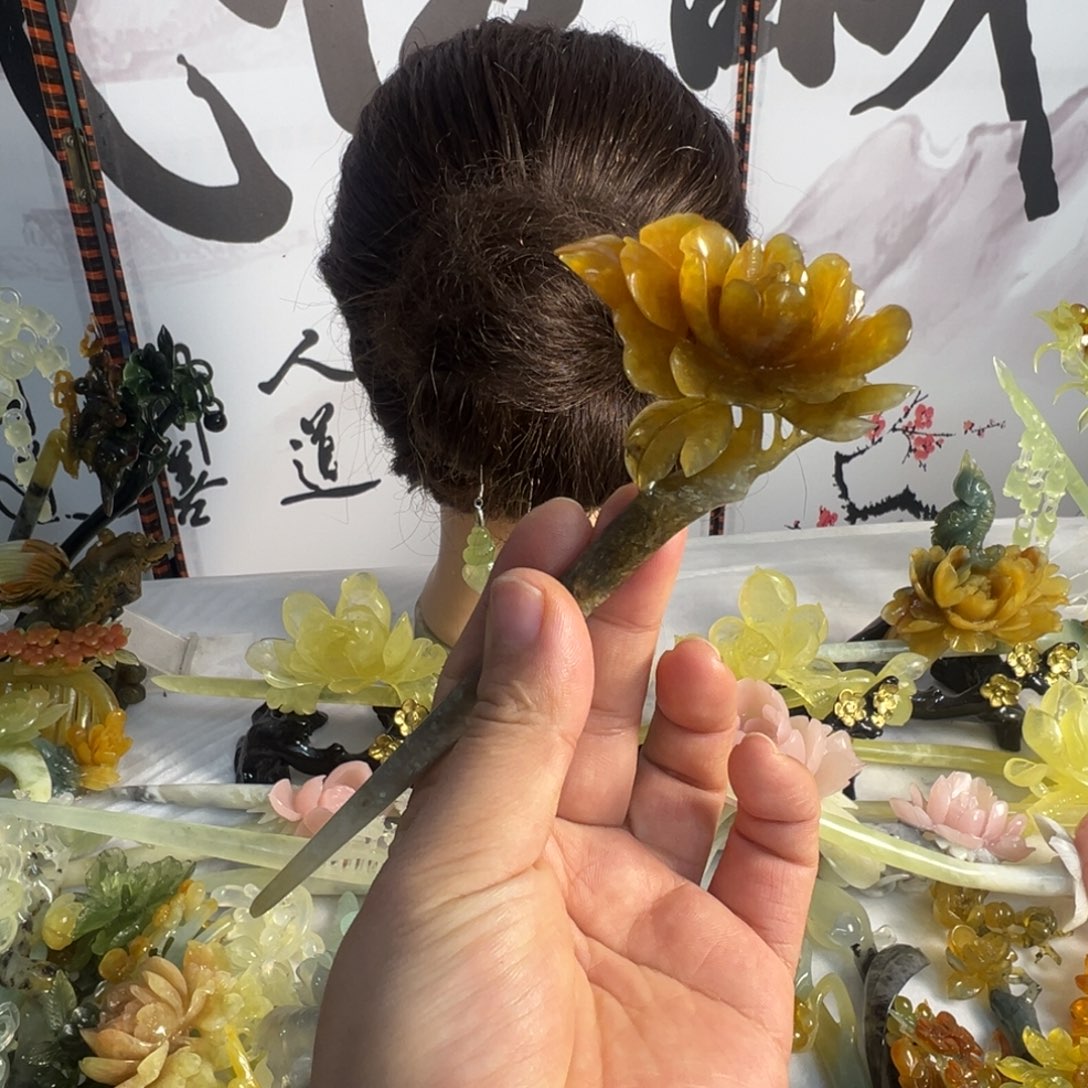 定制蛇纹石玉毛货发饰