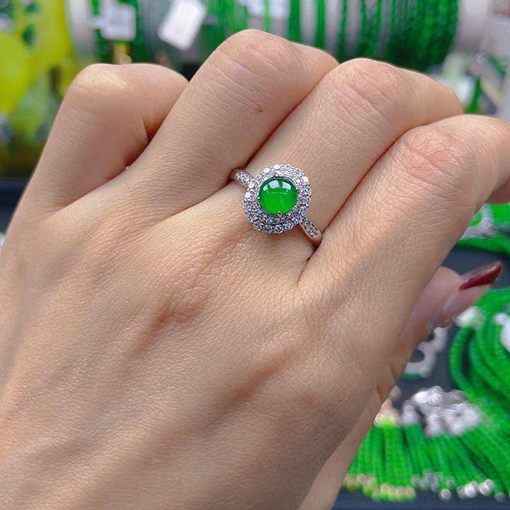 翡翠戒指银S925镶嵌蛋面戒指