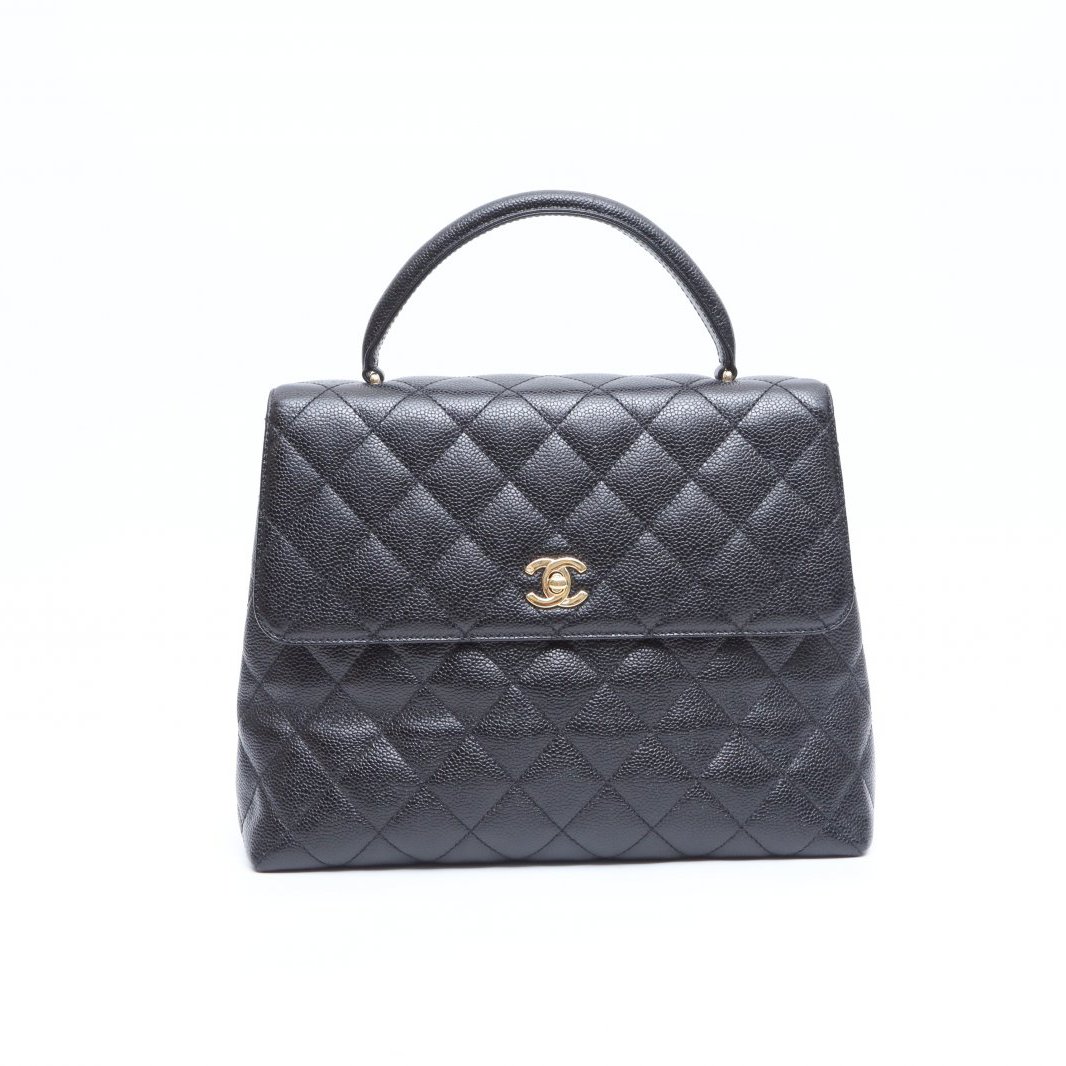 95新 Chanel/香奈儿 小花黑黑 黑色 荔枝皮革C 7开 金中古 kelly