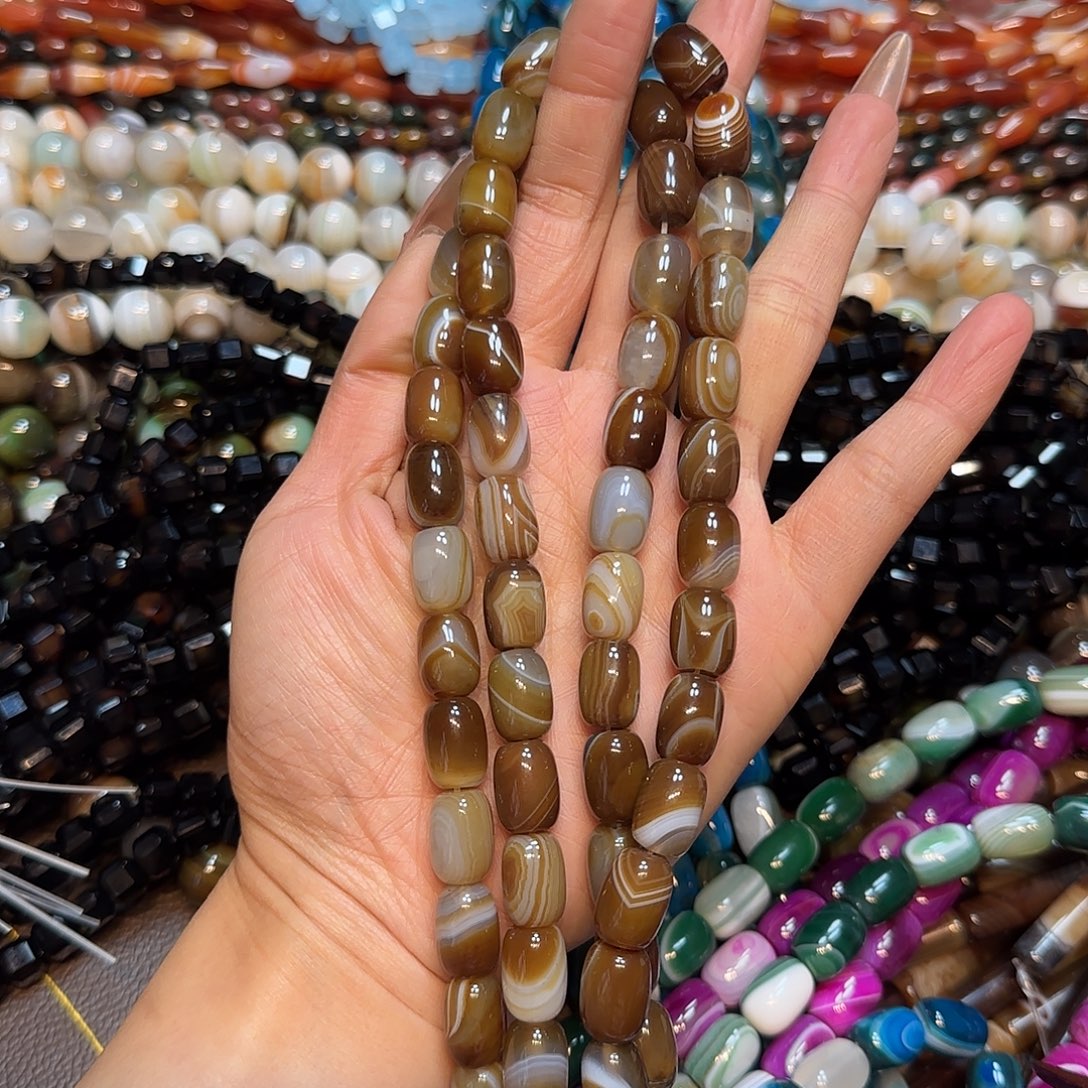 玛瑙/玉髓未镶嵌珠宝半成品10✖️14mm美拉德玛瑙蚕丝一条