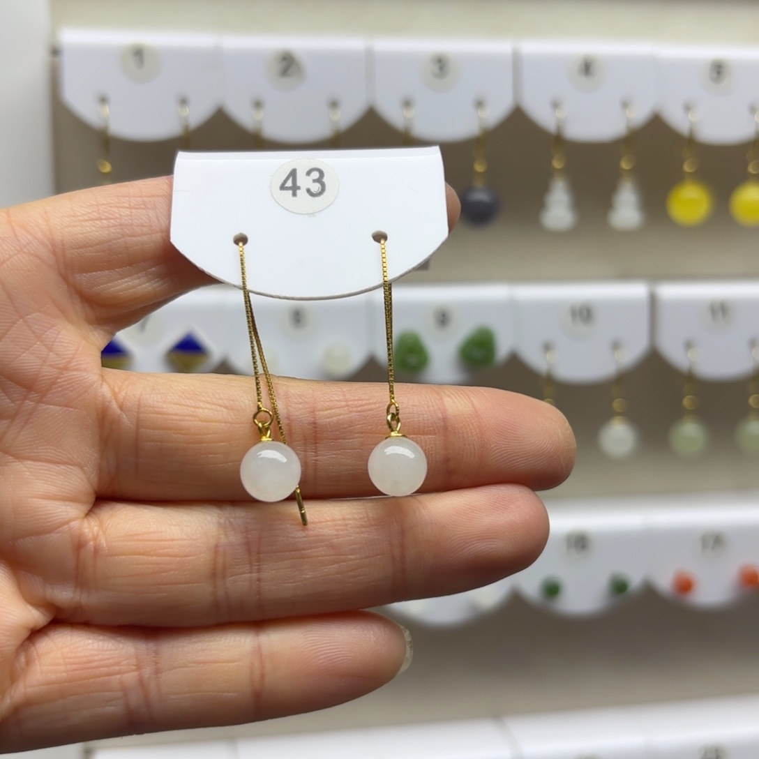 和田玉银S925镶嵌耳饰