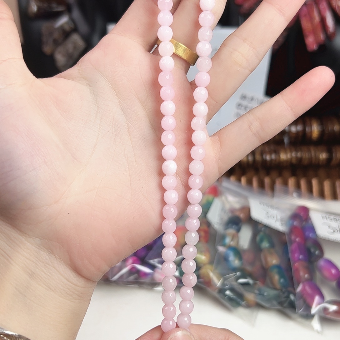 玛瑙/玉髓合金珠宝半成品h586 6m 钻切粉玛瑙一条