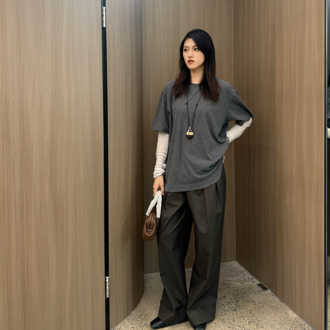 YP松弛感T恤女秋宽松休闲五分袖打底上衣3283