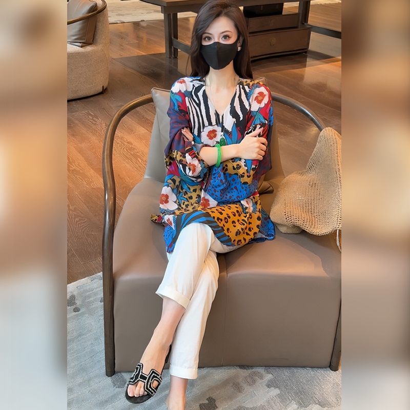 Linda姐高端线【欧若风】新款气质印花法式上衣衬衫AS5SCS0228