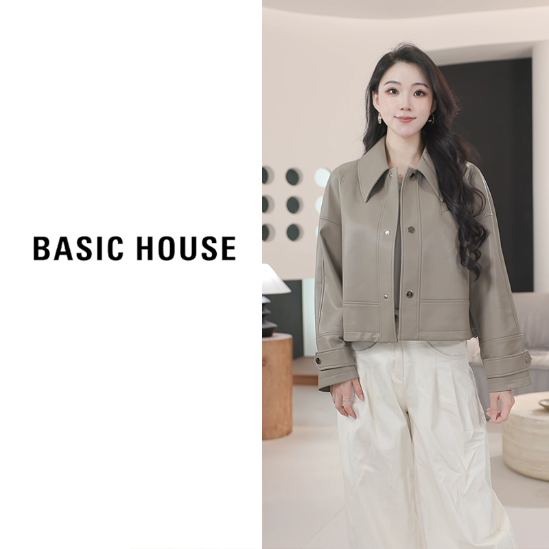 Basic House/百家好 2025时尚皮衣外套女B1295B5I982（衣长51）