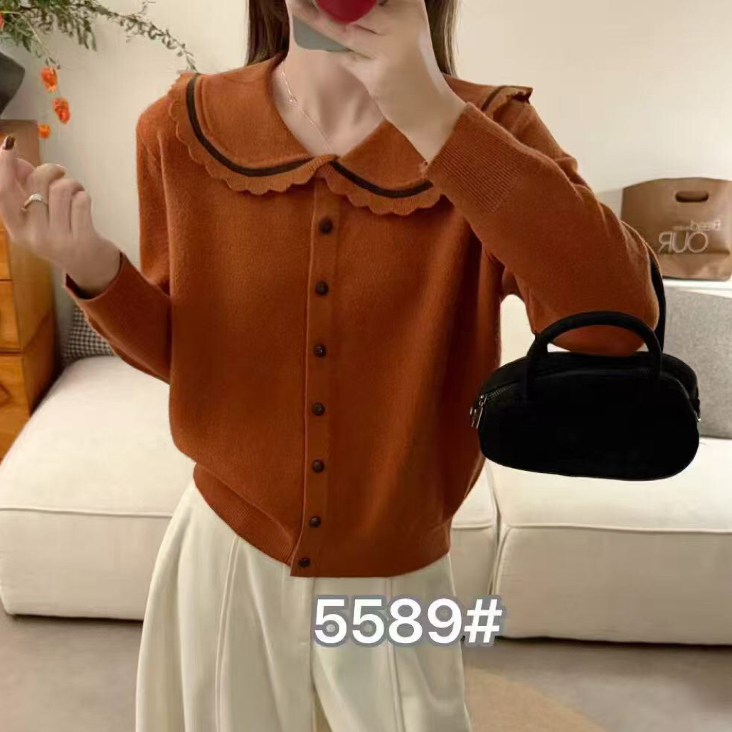 羊毛针织衫女2025冬新款法式气质拼色花边娃娃领穿减龄休闲针织衫