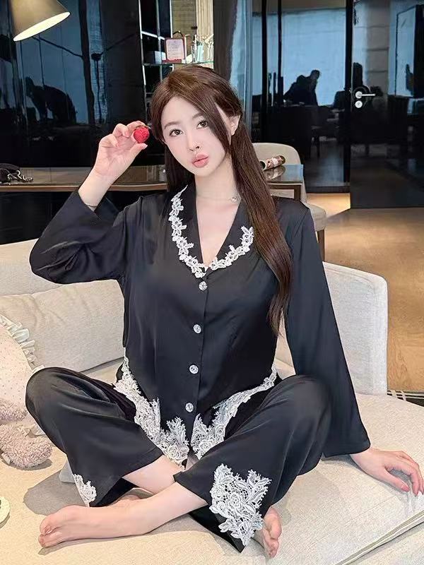 秋季新款气质轻奢网红高级家居服套装蕾丝百搭睡衣秋季甜美睡衣