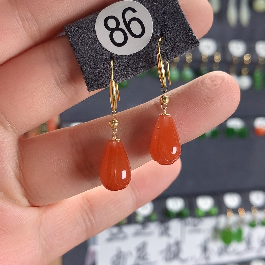 南红玛瑙耳饰18K金镶嵌86