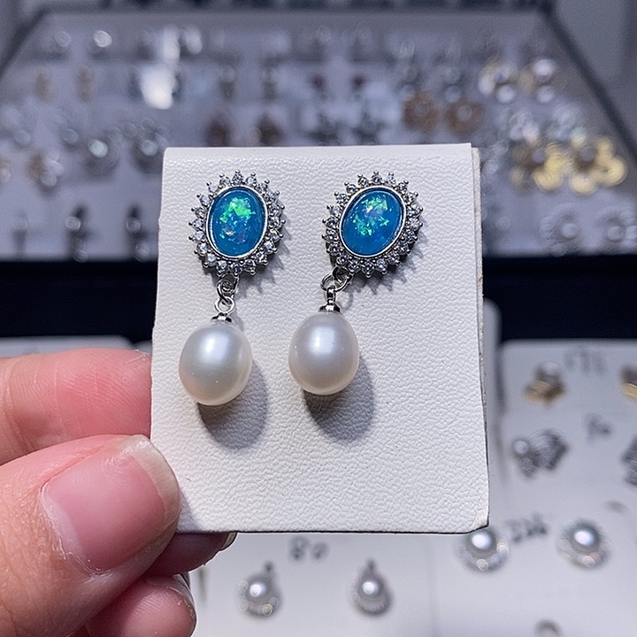 耳饰银S925镶嵌淡水珍珠