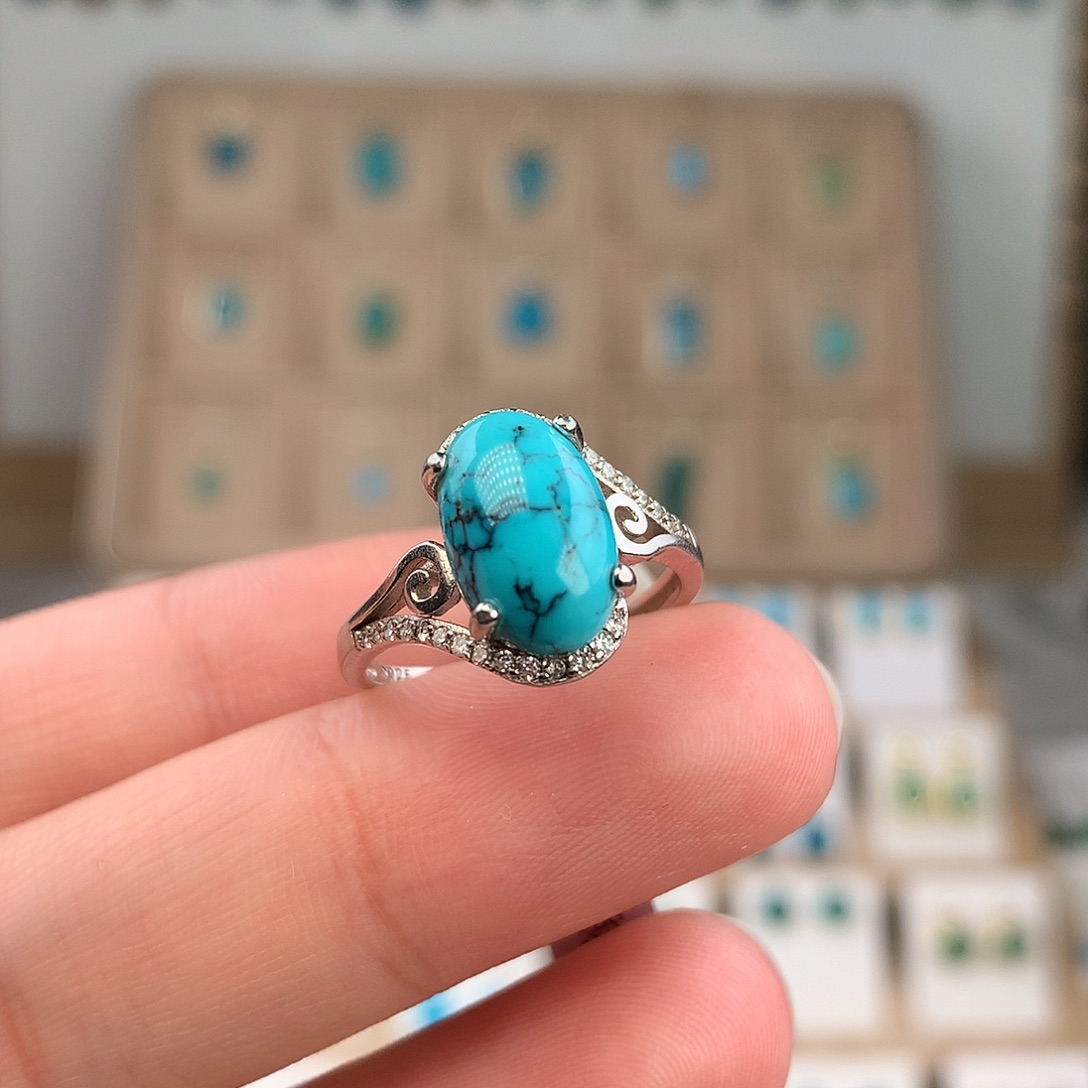 绿松石银S925镶嵌耳饰