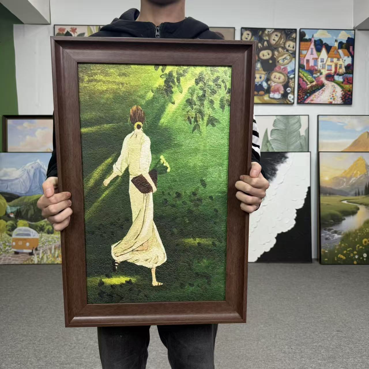 韩风可爱少女抱花女孩装饰画适合客厅卧室桌面背景装饰146