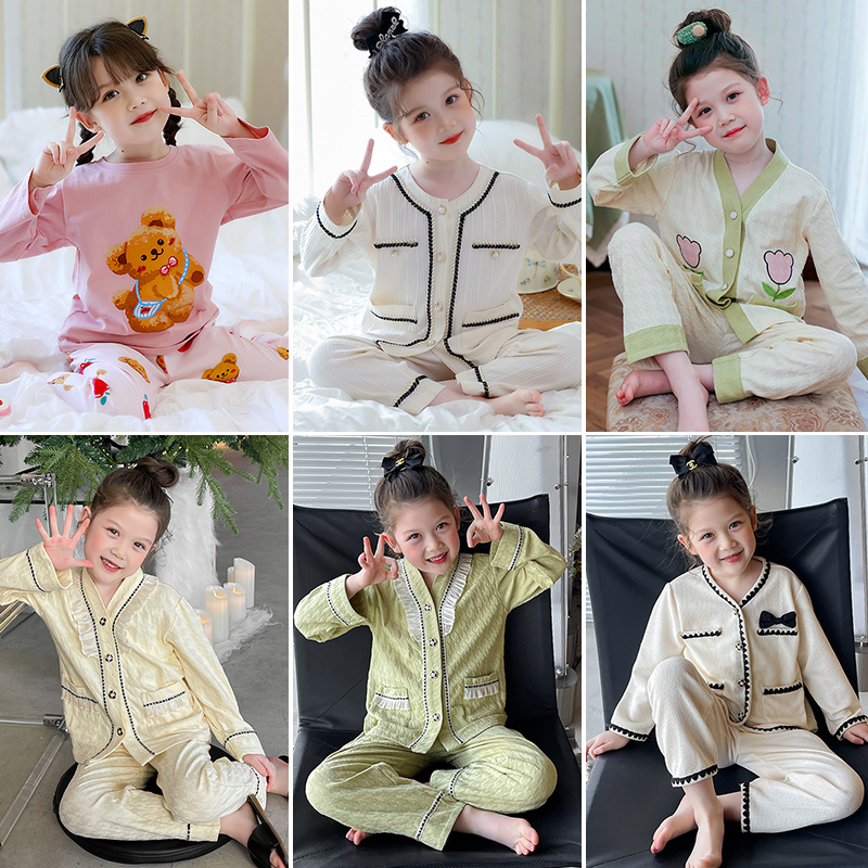 女童秋季长袖睡衣套装中大童家居服1886
