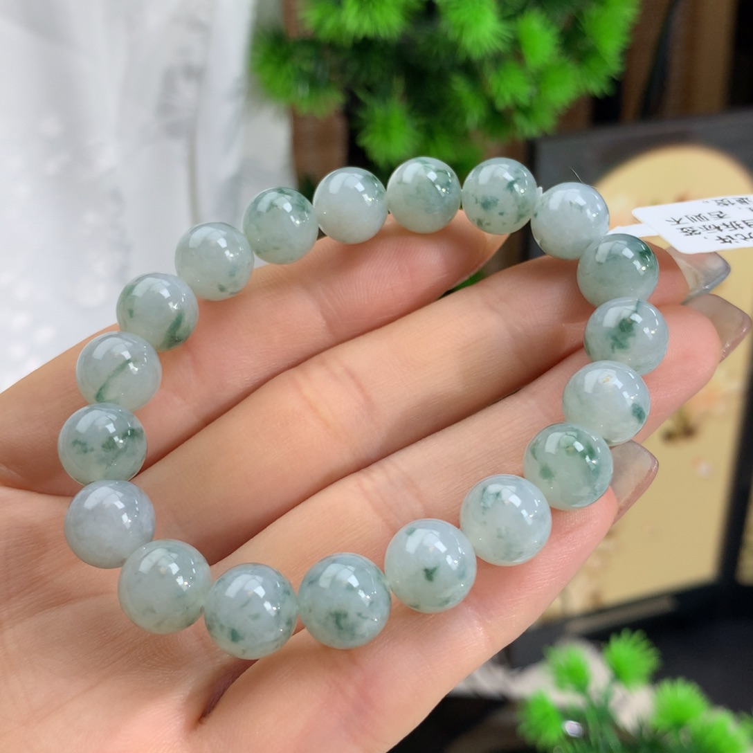 翡翠手链未镶嵌冰润晴底飘花手链卡10m m