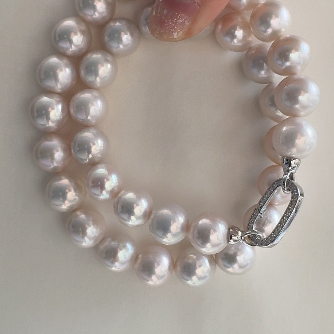 淡水珍珠颈饰银S925镶嵌张*11-12mm满串