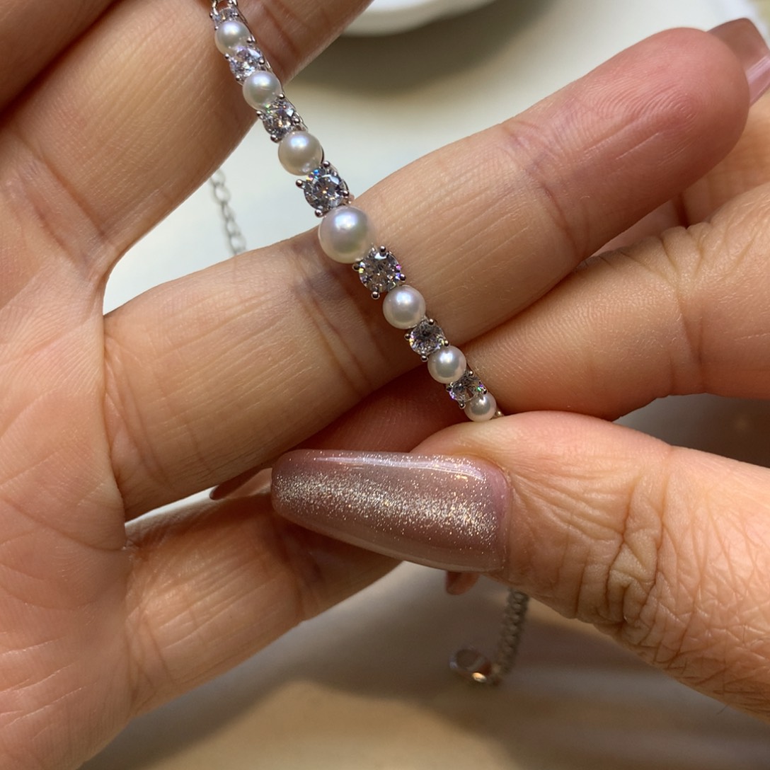 银S925镶嵌手链海水珍珠