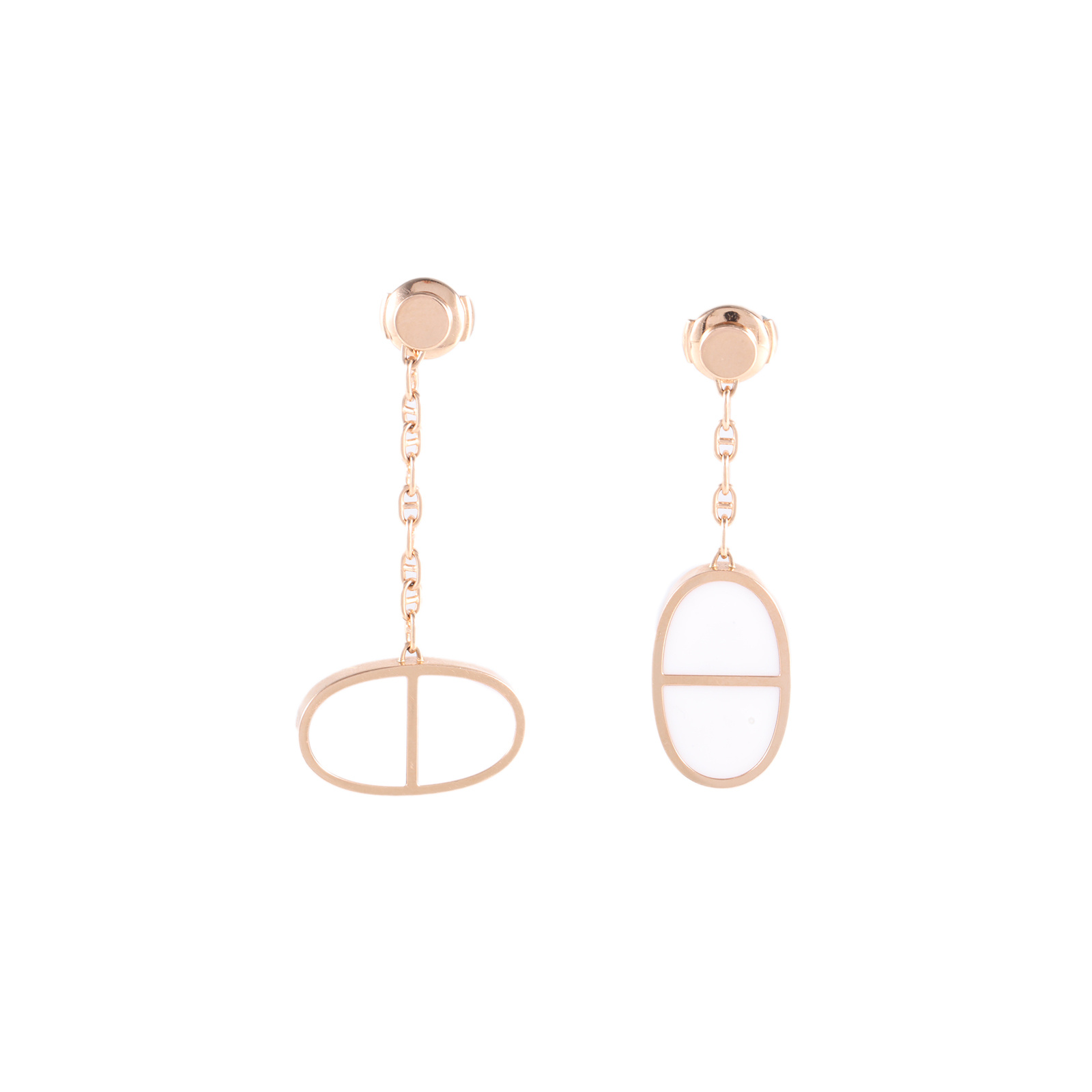 99新 Hermes/爱马仕 小花6欢 18K玫瑰金 猪鼻子 白陶瓷 耳钉