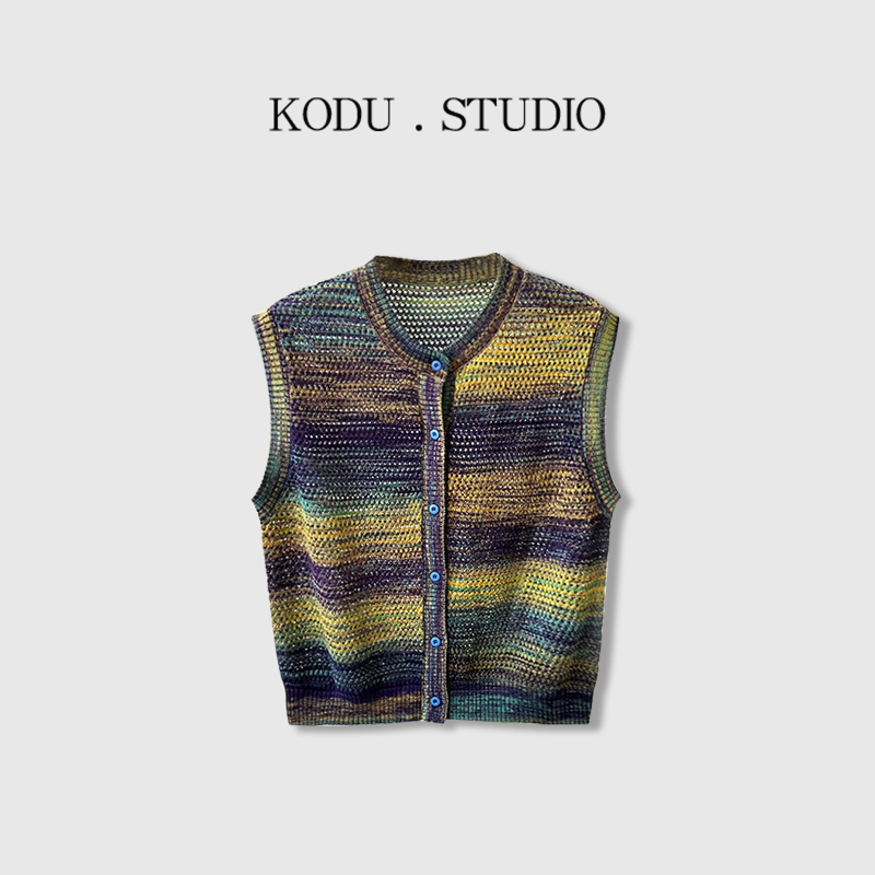 【刻度KODU】MT-4557夏季韩系彩色镂空性感单排扣减龄针织短袖