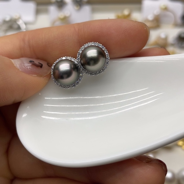 海水珍珠耳饰银S925镶嵌