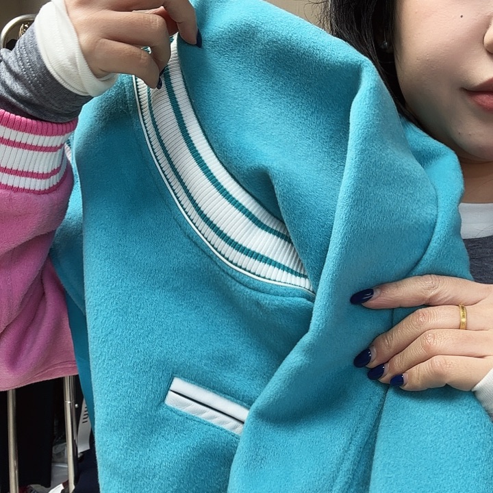 湖蓝色欧阳丹m码毛呢外套