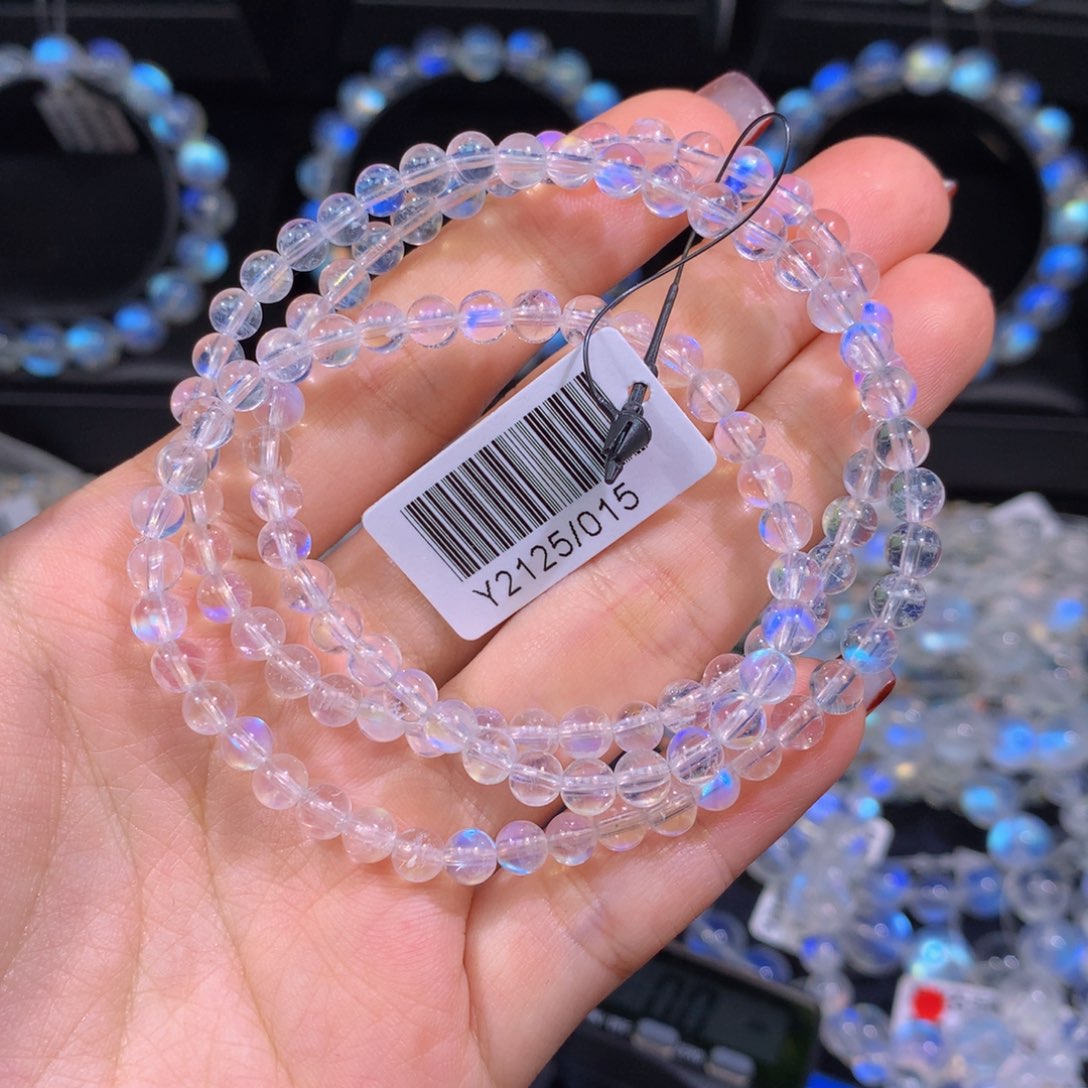 月光石手链未镶嵌Y2125/015印度蓝月光多圈手串4.8