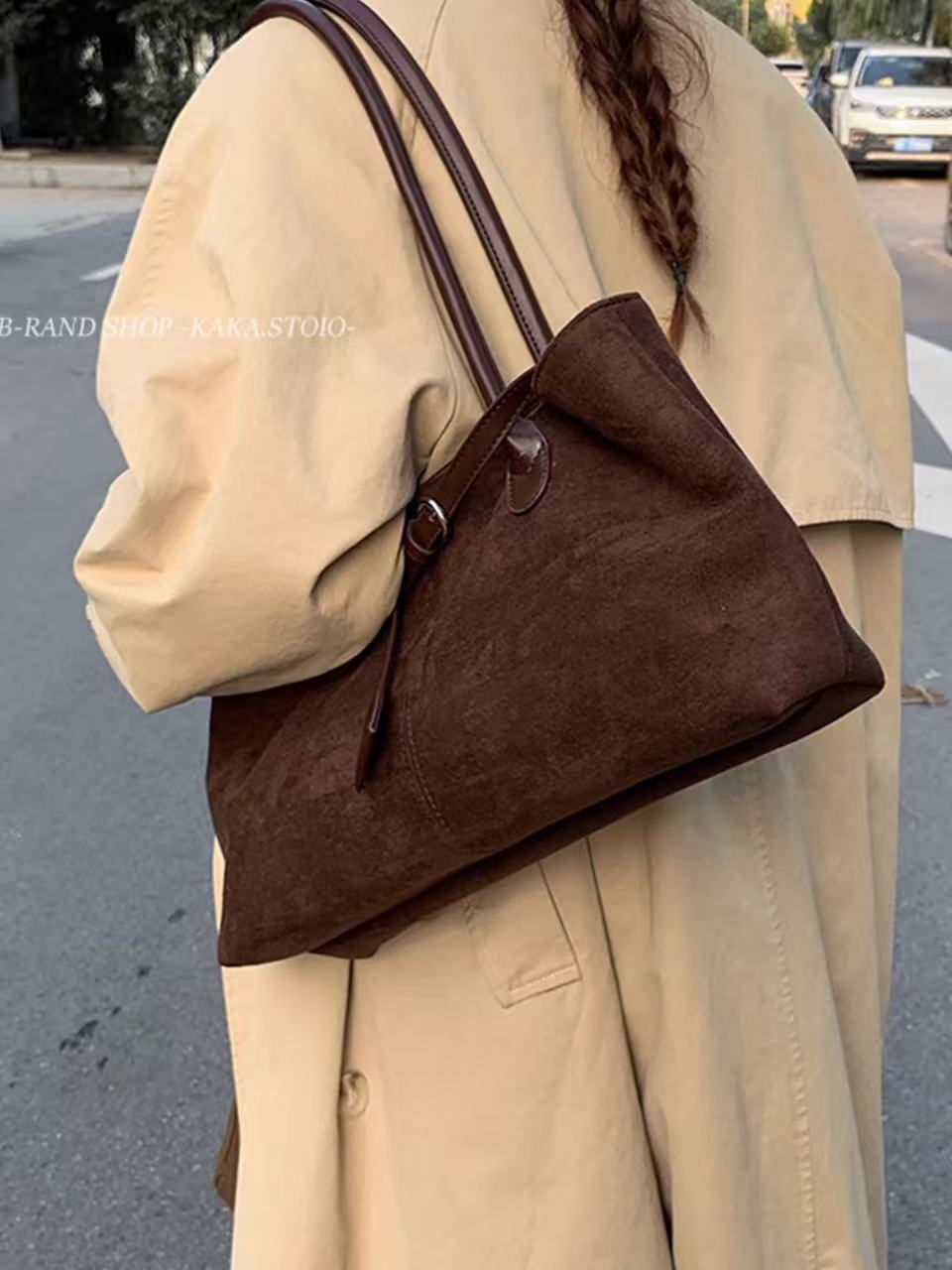 大容量上班通勤托特包包女式极简咖色复古手提单肩包6-025