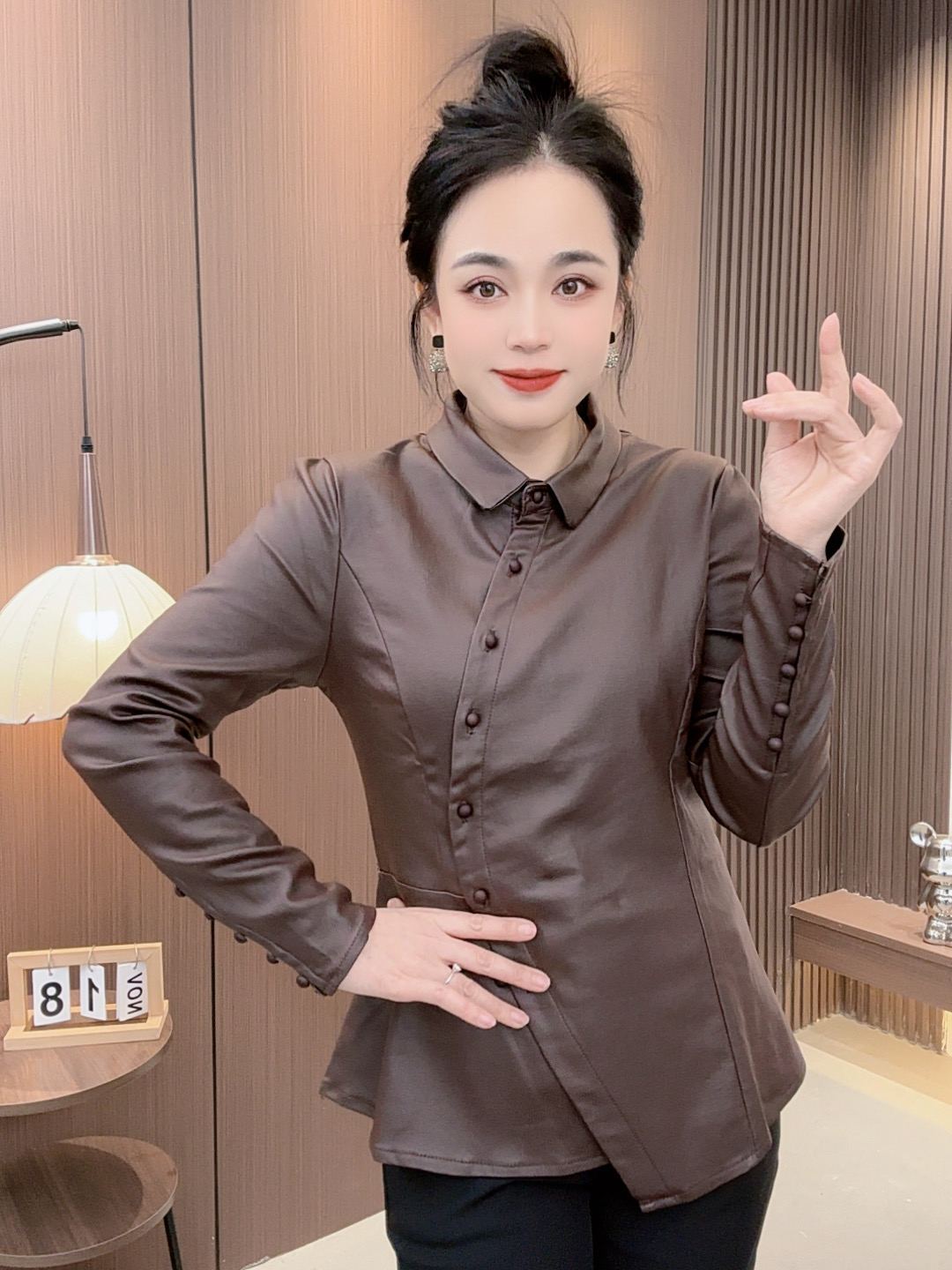 POLO领厚款长袖保暖纽扣秋冬衬衫气质百搭收腰加绒上衣7037修身