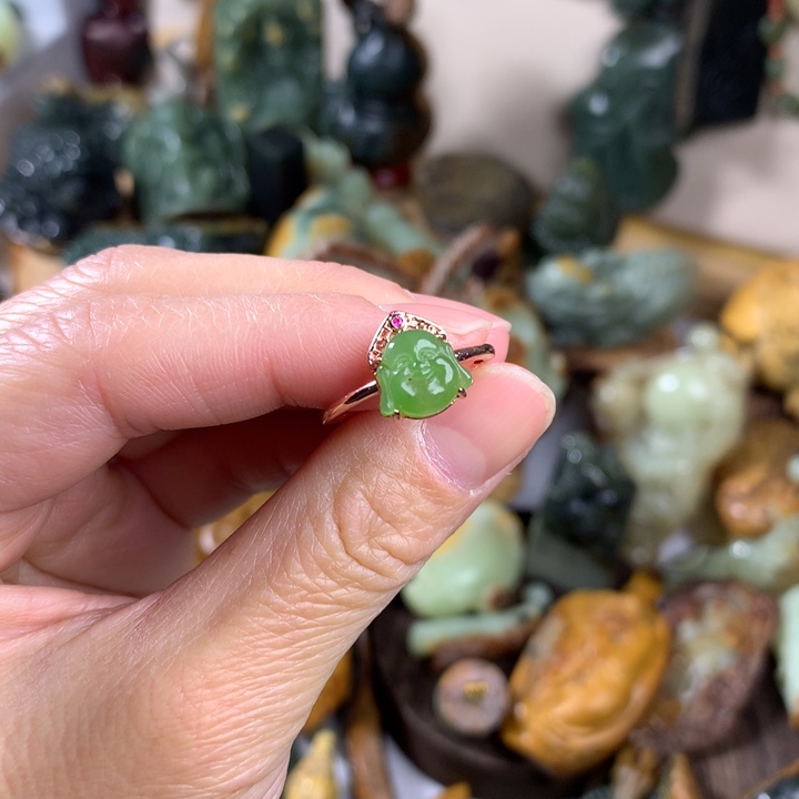 和田玉（碧玉）戒指银S925镶嵌