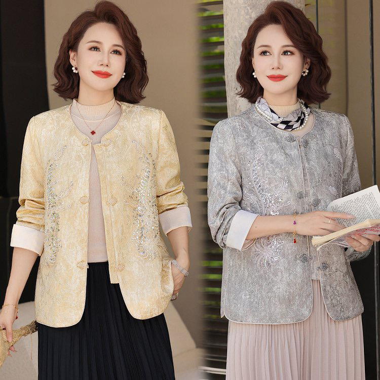 中年妈妈春秋季新中式端庄大气洋气开衫外套女装
