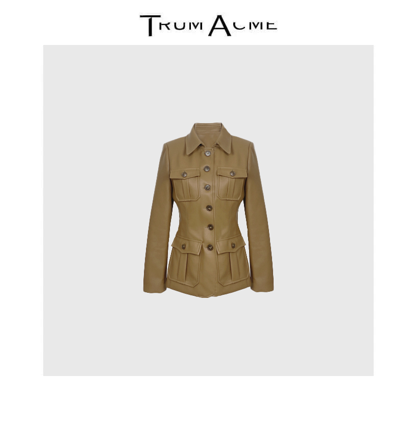 TrumAcme~蛋白皮猎装枫叶棕老钱风皮衣外套女2025秋季新款上衣