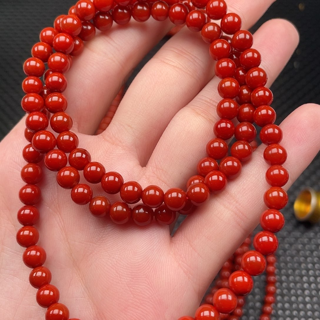 南红玛瑙未镶嵌6mm柿子红圆珠108颗长链