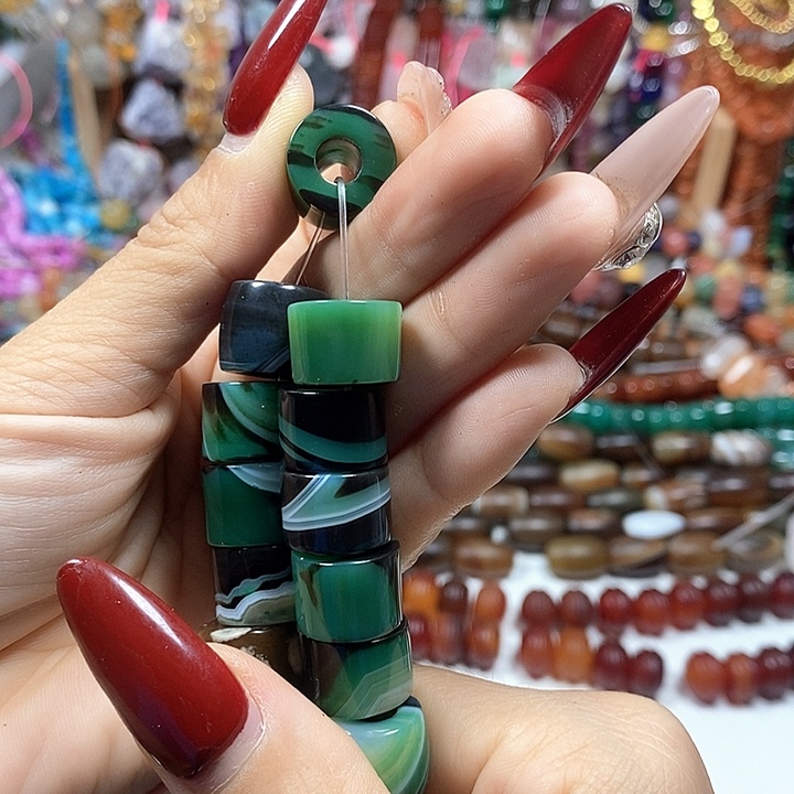 玛瑙/玉髓未镶嵌珠宝半成品10颗大孔珠卡15mm