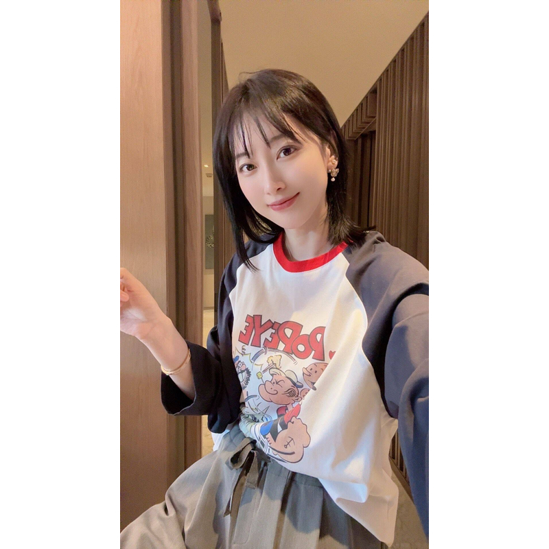 【张静芝】做旧卡通水手印花红边撞色T恤