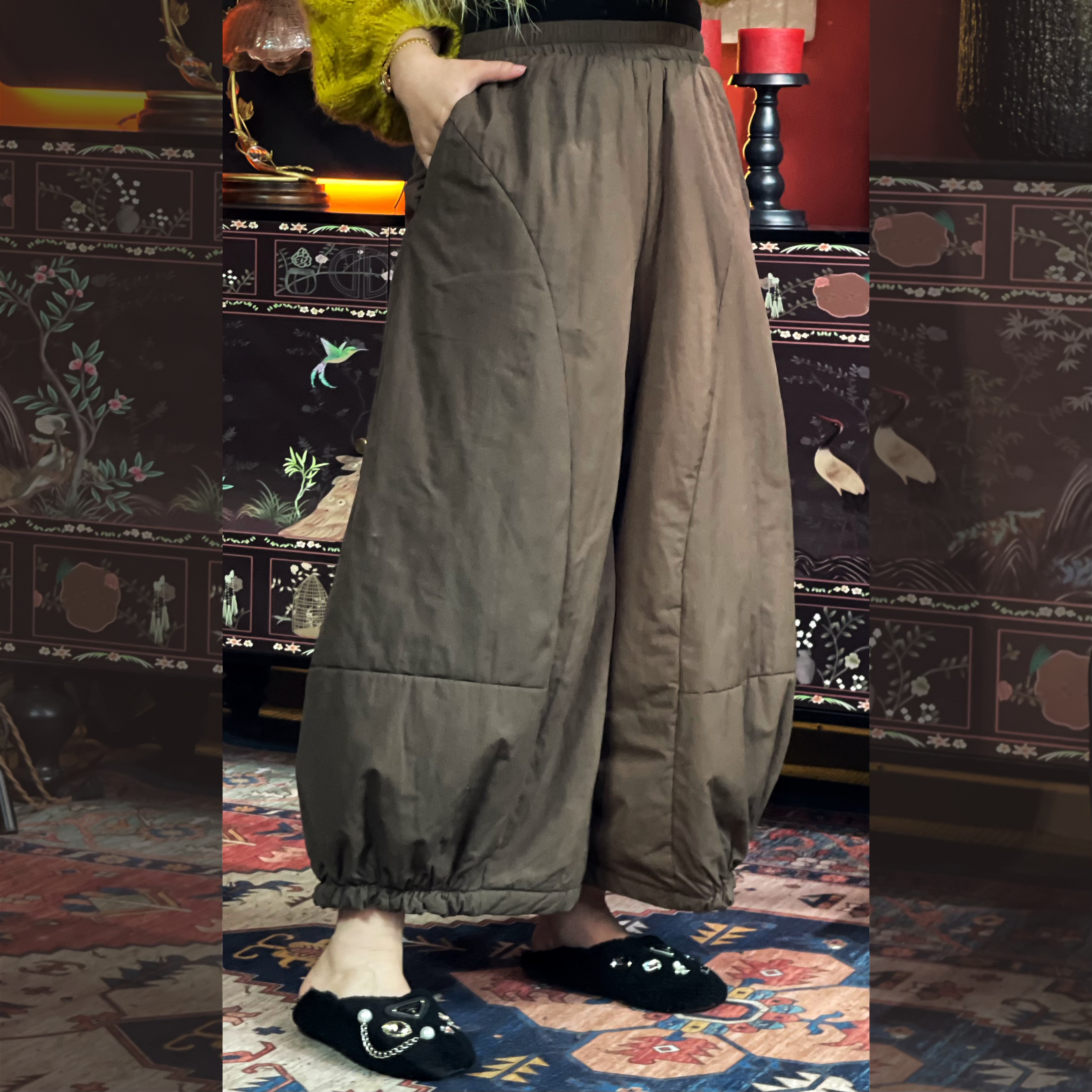 羊在在纯色百搭灯笼裤女士冬季显瘦加厚棉裤KZ25XL90277