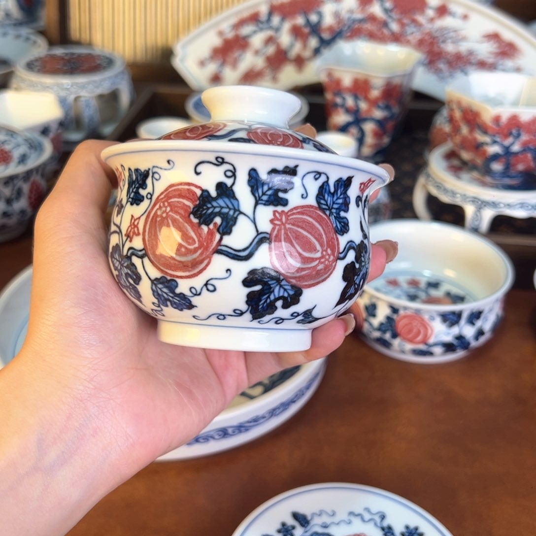 摆件景德镇手工手绘陶瓷茶器百宝箱