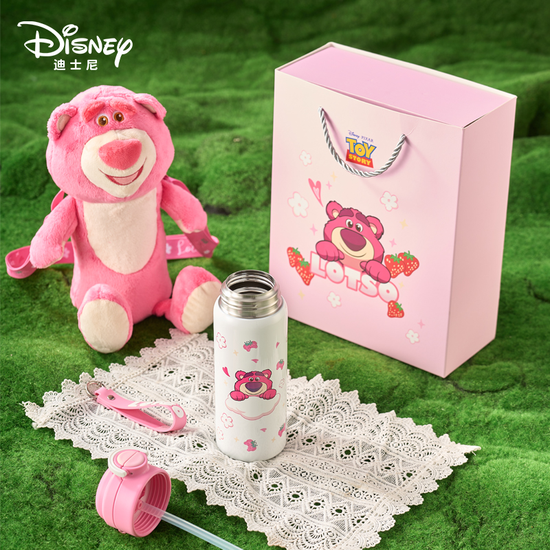 迪士尼草莓熊毛绒礼盒保温杯1-3-6-12岁网红可爱时尚大容量防摔