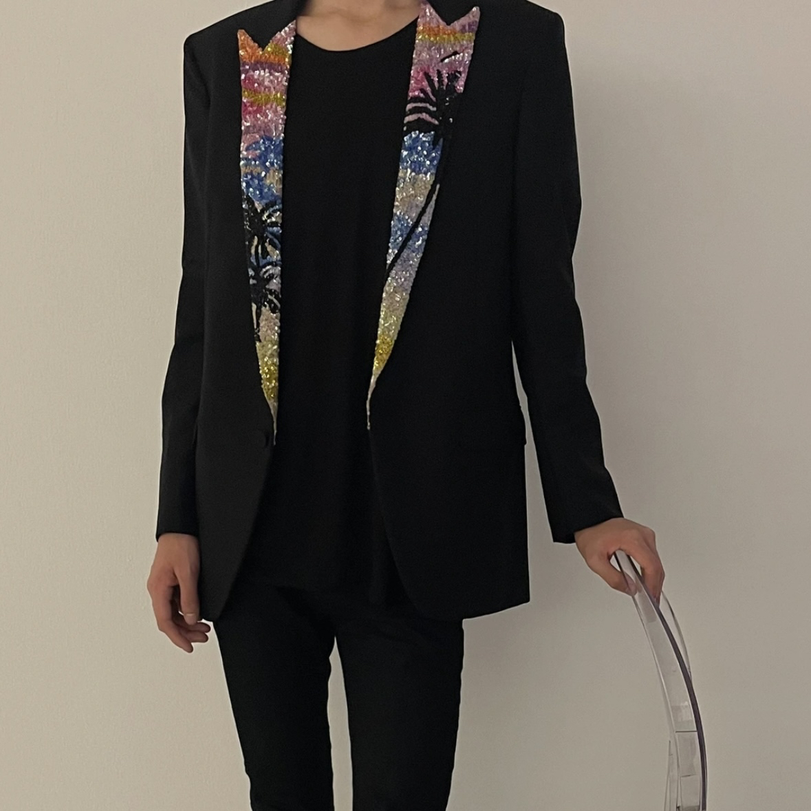 99新 YSL/圣罗兰 圣黑色翻领西服外套 44码 GM001916/s