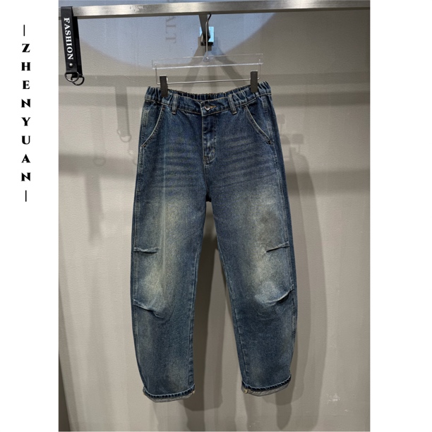 美式复古水洗宽松弯刀直筒长裤牛仔裤26302