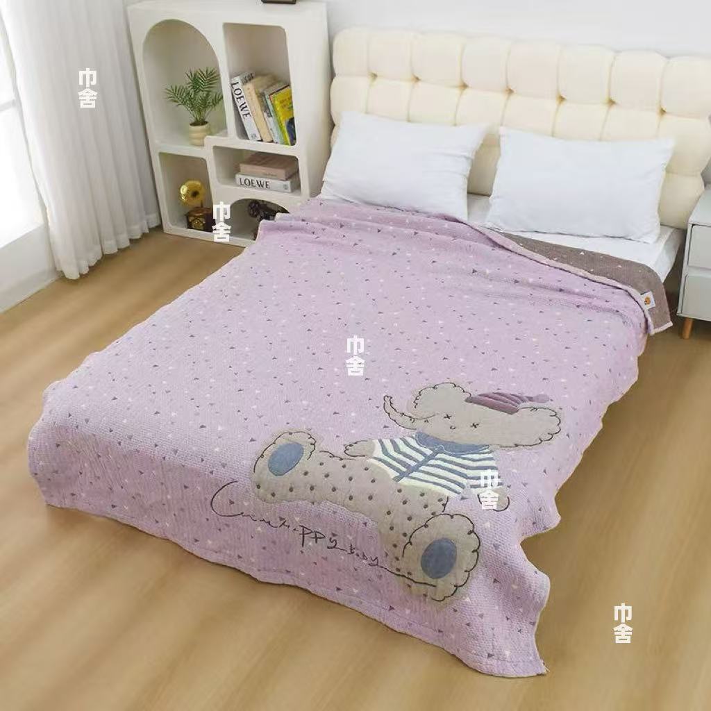 【紫色小象】150*200cm多层全棉纱布加厚透气柔软舒适泡芙被B