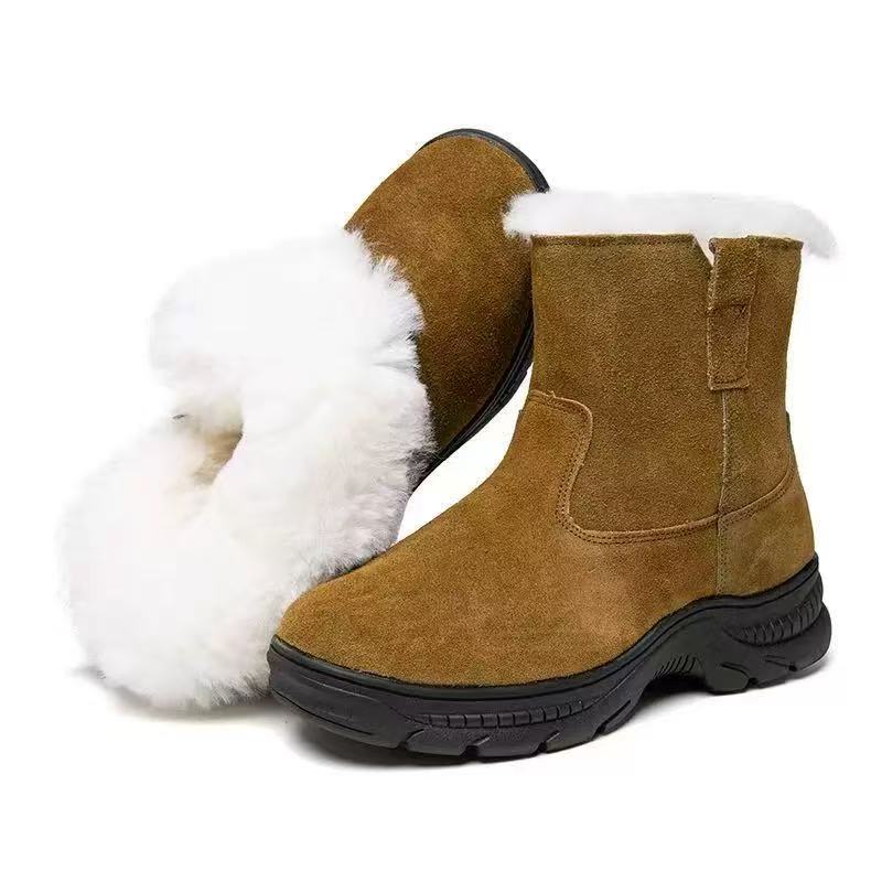 户外羊毛靴零下30度保暖真皮厚底冬季皮毛一体