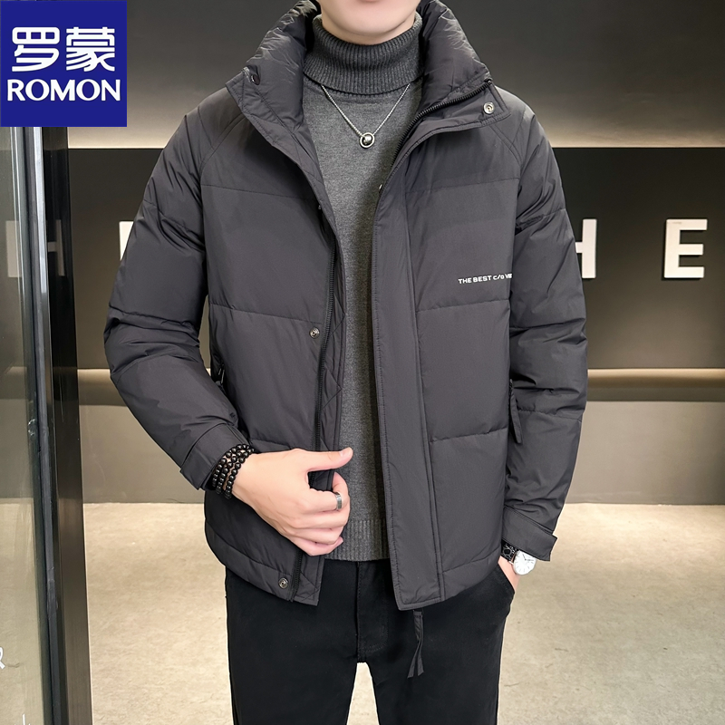 Romon/罗蒙新款加厚羽绒服立领短款时尚纯色帅气高级感外套上衣服