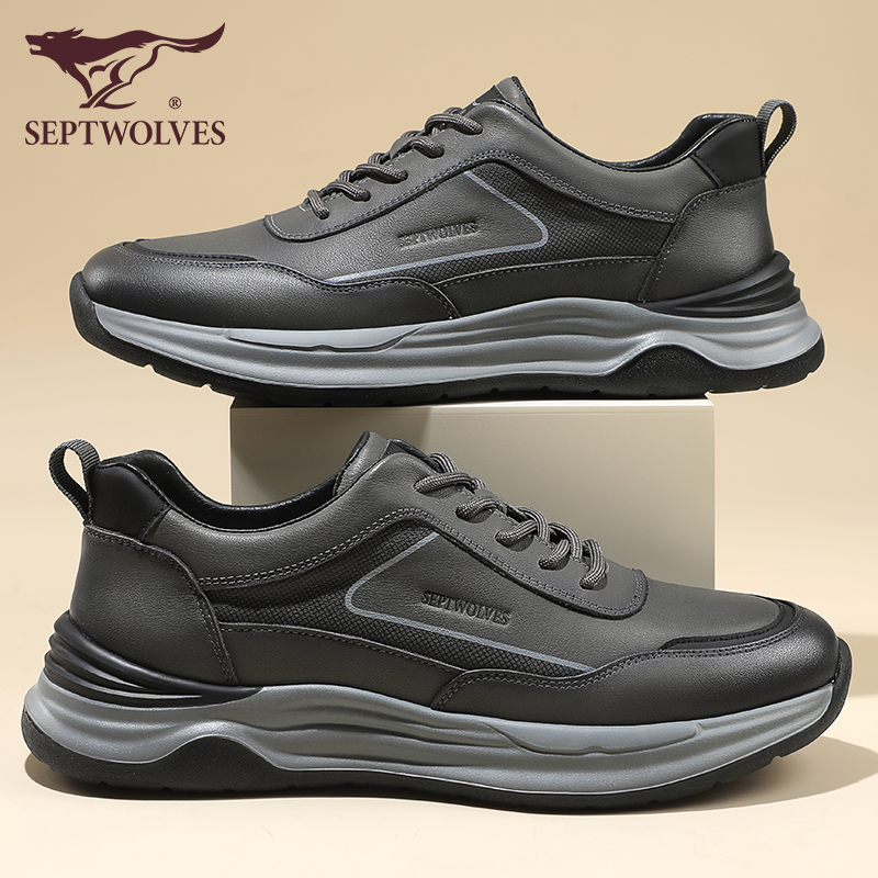七匹狼男鞋真皮青年运动鞋男秋季新款舒适软底休闲皮鞋跑步旅游鞋