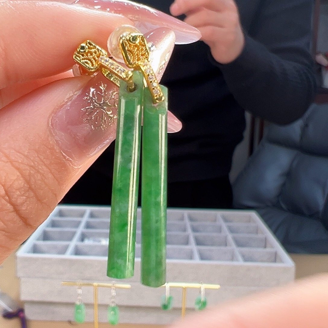 翡翠耳饰银S925镶嵌耳环10