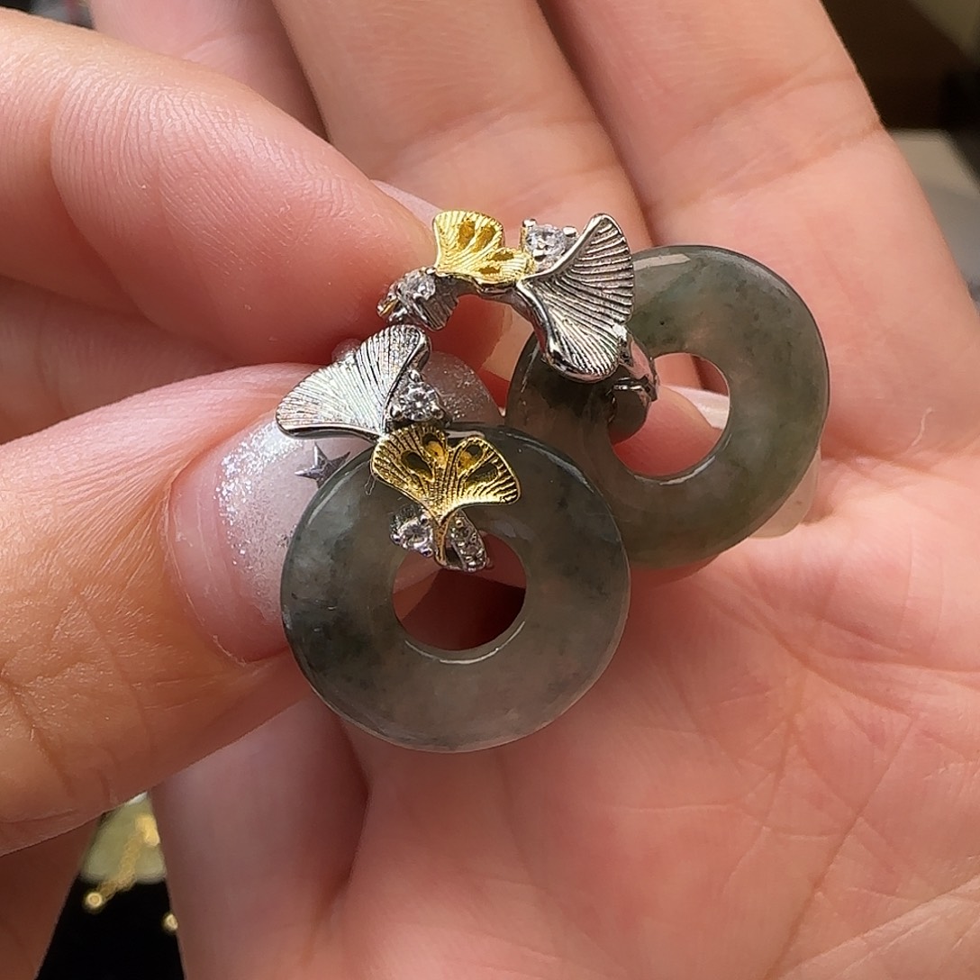 银S925镶嵌翡翠耳饰耳包款