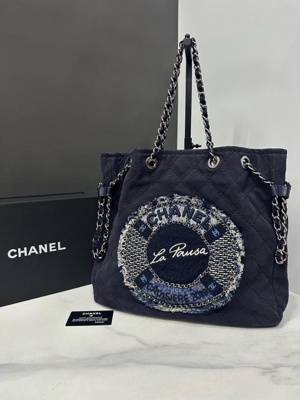 95新 Chanel/香奈儿 牛仔刺绣托特27开卡36cm/JJ5031206