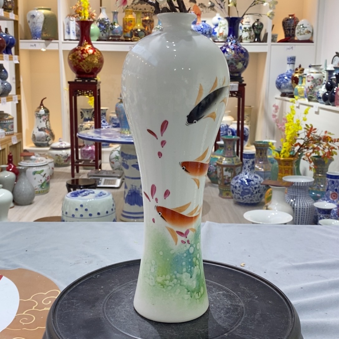 摆件陶32cm连年有余美人瓶