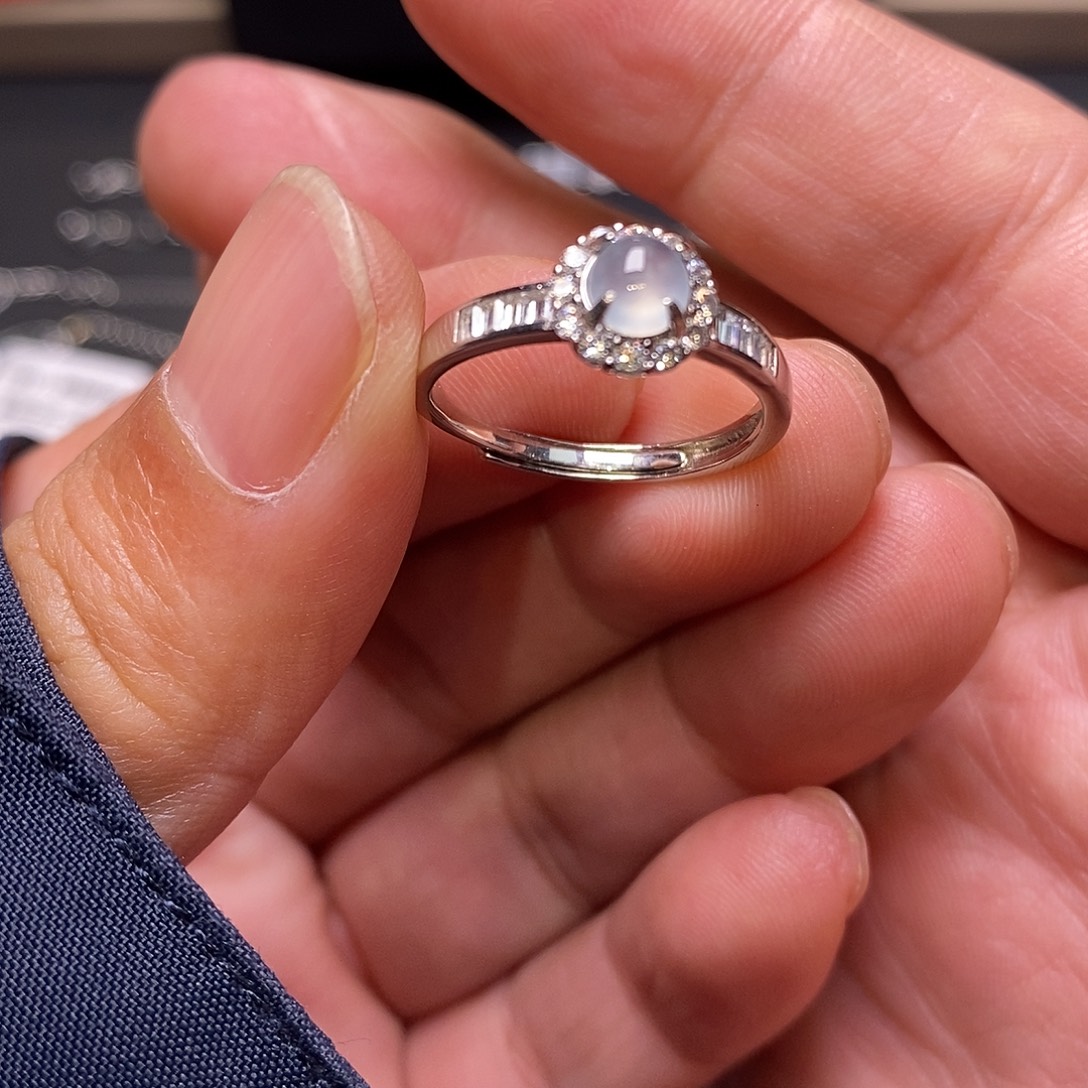 翡翠银S925镶嵌戒指蛋面戒指